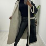 Collarless faux shearling coat