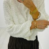 Long sleeve sequin top cream glitter