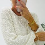 Long sleeve sequin top cream glitter