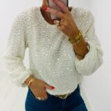 Long sleeve sequin top cream glitter