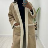 Collarless faux shearling coat latte