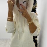 fur trimmed hooded knit white