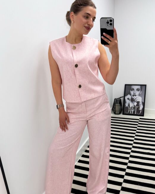 Co-ord gold button detail pink