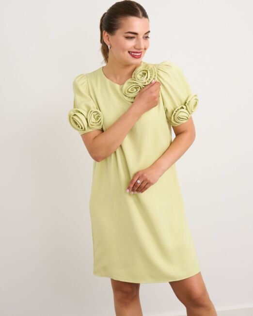 Shift dress rose detail colour pistachio