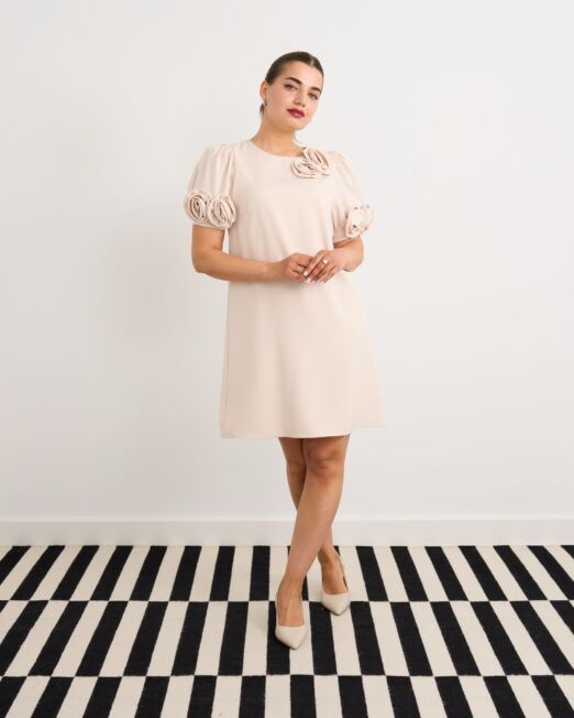 Shift dress rose detail colour latte