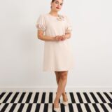 Shift dress rose detail colour latte