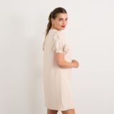 Shift dress rose detail colour latte