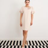 Shift dress rose detail colour latte