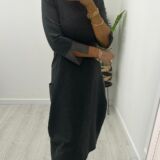 Leather trim day dress