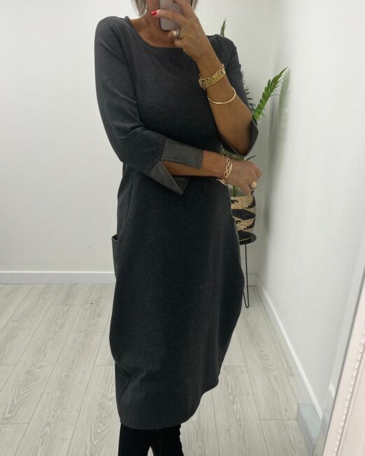 Leather trim day dress