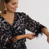 V neck feather trim dress